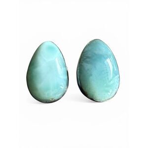 TURQUOISE TEARDROP STERLING SILVER STUD EARRINGS–WOMEN’S AQUA GEMSTON CHIC STYLE